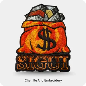 Sigui Money Bag Chenille Embroidery <b>Patch</b> Iron-<b>On</b> <b>Sew</b>-<b>On</b> Irregular Shape Decorative <b>Patch</b> For Bags - Product Image 1