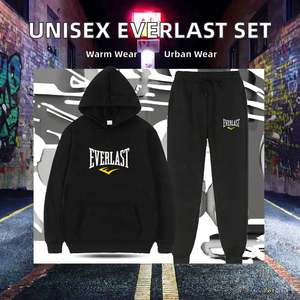 Ensemble de survêtement unisexe personnalisé EVERLAST imprimé, style streetwear hip-hop automne, avec sweat à capuche et pantalon de jogging tricoté 100% coton - Product Image 2