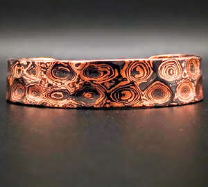 Copper Hand Forged Vintage Mokume Gane Swirl Ring Carving Cuff Bangle Adjustable Open Flat Wristband - Product Image 2