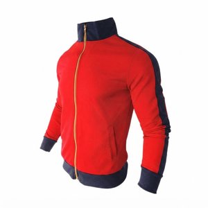 Nouvel ensemble de survêtement personnalisé pour homme, couleur rouge, col montant, veste zippée et pantalon, tenue décontractée d'automne en polyester et coton tricoté - Product Image 3