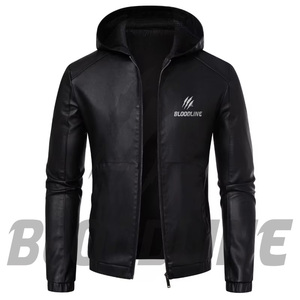 BLOODLINE Men's Black PU <b>Leather</b> Hooded <b>Jacket</b> Slim Fit Moto Biker Style Zipper Closure Autumn Wear - Product Image 1