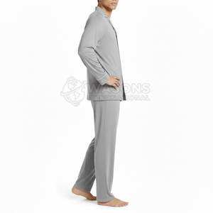 Conjunto de pijama para hombre de color personalizado, suave como la seda, con camisa de manga larga y pantalones holgados, ropa de dormir para hombre. - Product Image 4