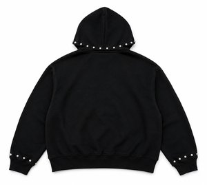 Voxstyle Men's <b>Black</b> <b>Zip</b>-Up <b>Hoodie</b> Oversized Cotton fleece Streetwear with Rhinestone Details Front Logo Autumn Wear - Product Image 2