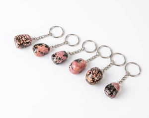 Porte-clés en cristal de rhodonite de haute qualité, pierre naturelle polie, cadeaux pour femmes, vente en gros - Product Image 5