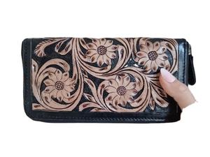 Ensemble de portefeuille et pochette en cuir véritable, style western vintage de luxe, fait main, avec protection RFID - Product Image 2
