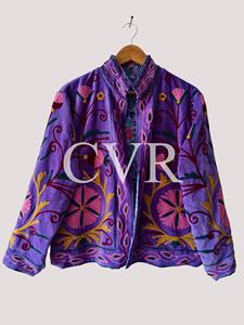 เสื้อโค้ทปักลายดอกไม้สีม่วง คอจีน แขนยาว ไซส์ใหญ่ เสื้อคลุมฤดูใบไม้ร่วงสำหรับผู้หญิง สไตล์ลำลอง - Product Image 1
