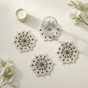 Handmade Eco-Friendly Glass Beads Floral <b>Coasters</b> Red <b>White</b> Fabric Traditional Chinese Design - Product Image 3