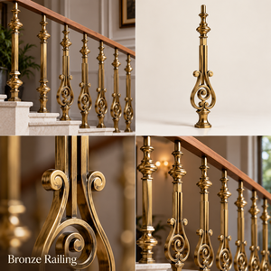 Rampe d'escalier en bronze sculpté avec meneaux métalliques courbés pour hôtels de luxe, villas et escaliers classiques - Product Image 5
