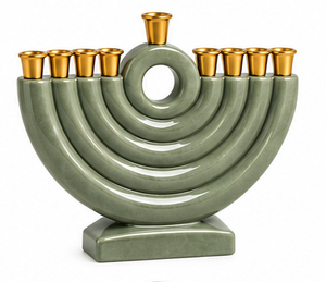 Chandelier de Hanouka vert sarcelle avec coupelles dorées en forme d'anneau, décoration religieuse, centre de table - Product Image 6