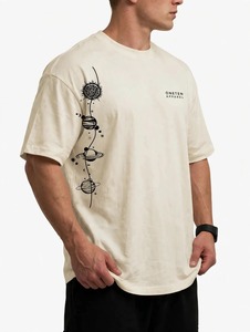 Oneten Apparel T-shirt beige à manches courtes et col rond pour homme, imprimé Space Planet, décontracté - Product Image 4