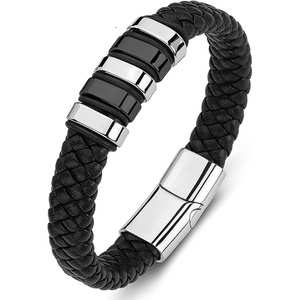 Men's and Women's Stainless Steel Magnetic Cross <b>Leather</b> Bracelet Fashion String Accessory Charm Bangle - Product Image 3