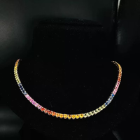Collier chaîne tennis hip-hop en moissanite arc-en-ciel multicolore, style « iced out », luxueux et étincelant, pour homme.