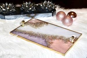 Handmade Rose Gold Glitter Resin Tray Premium resin tray colorful elegant handcrafted pattern perfect for serving snacks fruit <b>d</b> - Product Image 4