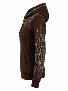 Sweat-shirt à capuche décontracté pour femme, en molleton 100% coton, avec paillettes, cristaux et strass, streetwear, écologique, manches longues - Product Image 4