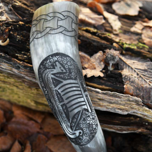 Corne à boire viking artisanale FAIZA CRAFT de haute qualité, écologique, en corne de buffle authentique, design médiéval viking - Product Image 4