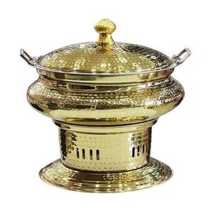 Casserole de service en cuivre martelé avec couvercle et poignées en laiton, plat chauffe-plats de luxe pour table à manger - Product Image 5