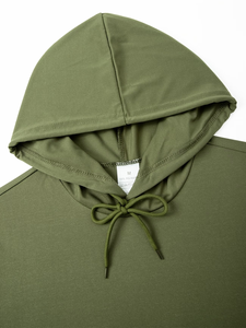 Men's Olive Green Hooded Sweatshirt And Shorts Set Short Sleeve Casual Summer Outfit 2pcs Solid Color Quick Dry Knitted Fabrice - Product Image 4