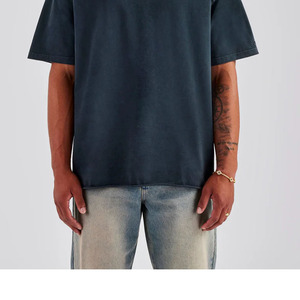 Camiseta de corte holgado con lavado ácido, estilo streetwear hip hop, 100% algodón, con logo, para hombre, ajuste holgado, OEM - Product Image 4