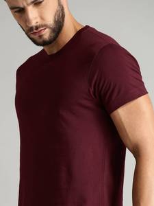 T-shirt homme uni rouge bordeaux foncé, coupe slim, manches courtes, col rond, basique - Product Image 5