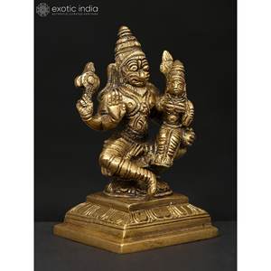 Sculpture en laiton de 4 pouces faite à la main de Lord Narasimha avec son Shakti fabriqué en Inde pour les cadeaux - Product Image 4