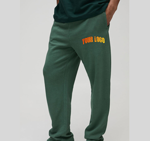 Pantalon de survêtement en coton vert pour homme, taille élastique, décontracté, avec logo imprimé sur la jambe droite, poids moyen, pour l'automne - Product Image 4