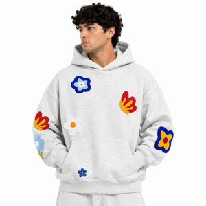 Sudadera con Capucha Extra Grande de Felpa Gruesa para Hombre, Color Gris Jaspeado, con Parche de Chenilla Bordado, Marca Privada, Otoño Invierno - Product Image 1