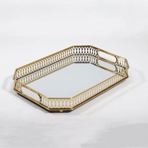 Large Decorative Gold Metal <b>Mirror</b> Serving Tray For Ottoman Coffee Table Dining Room Serving - Product Image 2