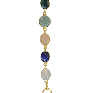 Laxmi Jewellers Gold Plated Bohemian Geometric Chain Bracelet Multi Color Natural Stones Freshwater Pearl Bezel <b>Set</b> Classic - Product Image 3
