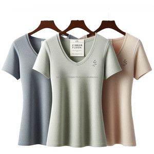 Camisetas de algodón de Punto ligero de talla grande, transpirable, manga corta, cuello, secado rápido, característica antibolitas, patrón de estampado sólido, ajuste holgado - Product Image 4