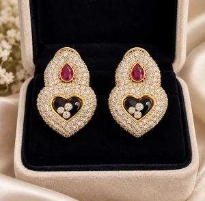 Pendientes de Oro Amarillo de 14K con Diamantes en Movimiento en Forma de Corazón, Diamantes Naturales G-H SI, Joyería Fina - Product Image 1