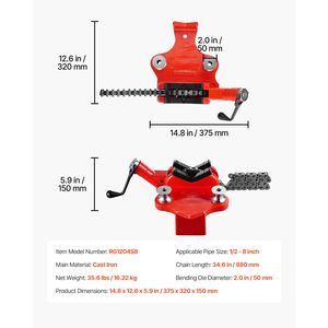 Morsa a Catena Industriale Robusta con Capacità per Tubi da 8 Pollici, Base in Ghisa da 34,6 Pollici, per Fissaggio Tubi in Acciaio da 1/2 Pollice - Product Image 4