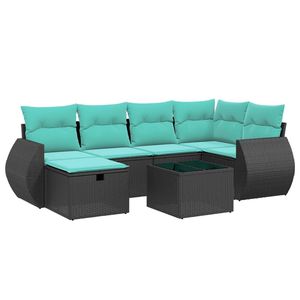 Set di divani da esterno in polyrattan nero, 7 pezzi con cuscini, mobili eleganti - Product Image 4