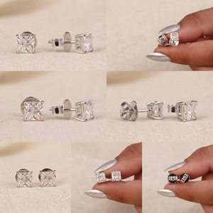 Pendientes de Diamantes con Corte Princesa, Plata 925, Engaste de Garra, Diseño Geométrico Clásico, Joyería de Compromiso para Mujer - Product Image 6