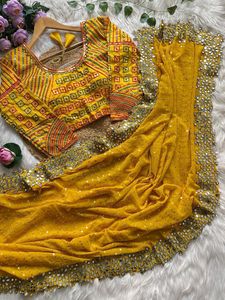 Sari Indio de Última Moda, Exclusivo y de Primera Calidad, en Georgette Suave con Bordado y Lentejuelas, para Bodas, Fiestas y Eventos Festivos, Atuendo Elegante para Mujer, Envío Rápido - Product Image 3