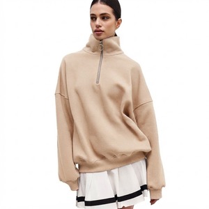 Women’s <b>Navy</b> Blue Quarter Zip Pullover Sweatshirt High Neck Long Sleeve Casual Oversize Street wear Fleece <b>Top</b> Custom Apparel - Product Image 5