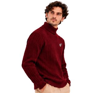 Pull col roulé côtelé rouge rubis pour homme, à manches longues, chaud et décontracté, tricoté, pour l'hiver - Product Image 2