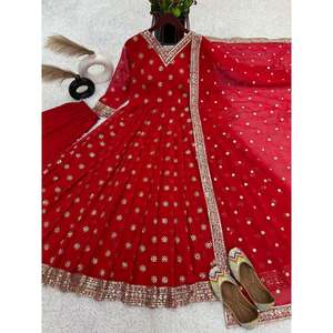 ATRACTIVE GEORGETTE BORDADO SECUENCIA BATA DE TRABAJO FONDO CON DUPATTA ROJO - Product Image 1