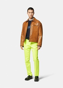 Veste chauffante matelassée en cuir véritable marron gaufré pour homme avec col rabattable et fermeture éclair, style moto, pour l'hiver - Product Image 5