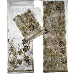 Nigérian lourd perlé George soie femmes africain Headtie miroitant mariage emballage dentelle pour toutes les saisons-pour l'hiver blanc pour - Product Image 2