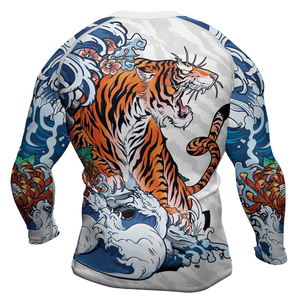 Maillot de protection personnalisé à manches longues pour homme, imprimé vague de tigre, respirant, pour MMA, BJJ et arts martiaux - Product Image 3