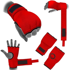 Guantes de boxeo y protectores de manos negros con ribete rojo selvagio - Product Image 3