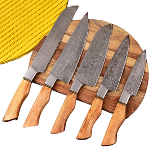 Damascus Steel Chef <b>Knife</b> Wood Handle Polished Blade Straight Edge Ambidextrous Razor <b>Sharp</b> Kitchen <b>Knife</b> - Product Image 6
