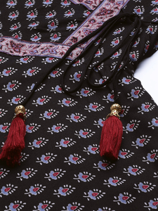 Kurta Anarkali Floral Negra de Viscosa y Rayón al por Mayor, Talla Grande para Mujer, Cuello en V, Mangas Tres Cuartos, Cómoda de Usar - Product Image 6