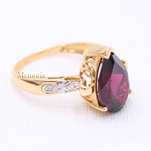 Wholesale 14k Solid Yellow Gold Handmade Pear Shape Rhodolite <b>Garnet</b> Diamond <b>Ring</b> IGI Certified Gemstone for Parties Weddings - Product Image 3