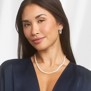 Two Row Tennis <b>Necklace</b> With 18.85 CTW Marquise Cut Lab-Grown Diamonds In Yellow Gold - Product Image 2