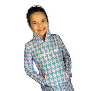 Vestido Juvenil JJ con Estampado de Pata de Gallo Rosa y Azul, Vestido Casual de Manga Larga para Niños, Elegante, Cómodo, de Tela Suave - Product Image 3