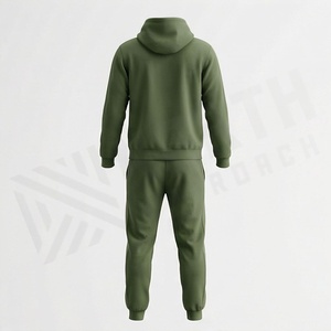 Ensemble de survêtement unisexe vert olive à capuche, imprimé géométrique, tenue décontractée, sweat-shirt et pantalon en coton longs, style automne - Product Image 2