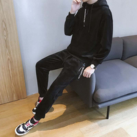 Nouvel ensemble de survêtement noir pour homme, à capuche, manches longues, avec cordon de serrage, couleur unie, décontracté, pour adultes, en polaire, idéal pour l'hiver, OEM