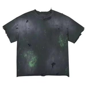 T-shirt Oversize Délavé Effet Vieilli Vintage avec Ourlet Déchiré Style Grunge Streetwear Logo Personnalisé Unisexe Décontracté Qualité Supérieure - Product Image 5