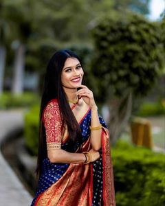 Soft Banarasi Plain Body Big Border Seda Saree Con Blusa - Product Image 4